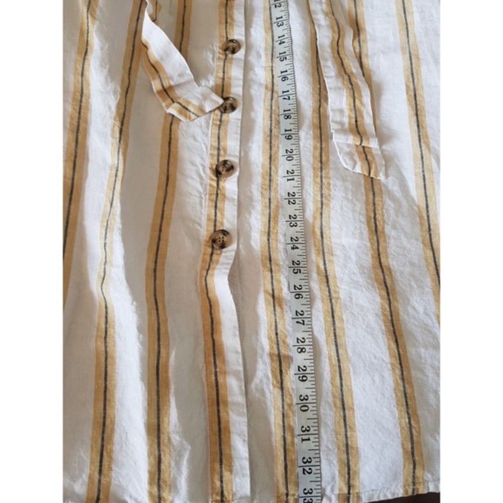Cynthia Rowley Womens Skirt 100% Linen Striped Yellow Pockets Tied Midi Medium - Picture 11 of 12